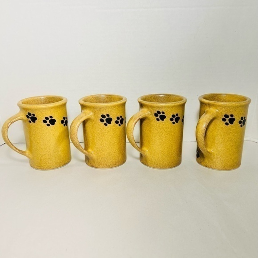 FOUR handmade stoneware Emerson Creek Pottery mugs - dog prints